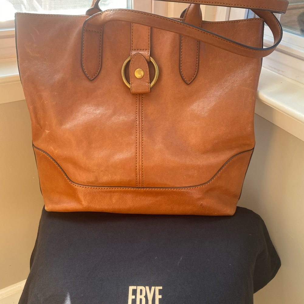 Cognac Brown Frye Leather Tote Bag Harness GUC